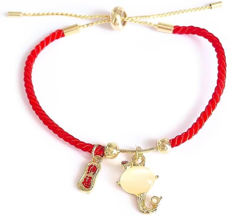 2025 Year of The Snake Red String Bracelet Lucky Charm Bracelet Jade Strand Stone Beaded Chinese Zodiac Feng Shui Stretch Bracelets for Women Blessing New Year Animal Jewelry
