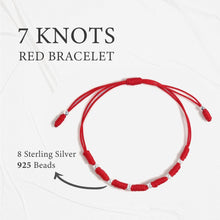 Load image into Gallery viewer, Powerful 7 Knots String Bracelet with 8 Sterling Silver 925 Beads for Protection, Evil Eye and Good Luck,Thread/Amulet for prosperity and success. Talisman for Womens, Mens.