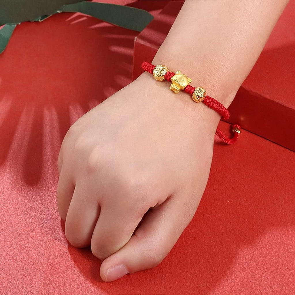 TEMICO Adjustable Handmade Red String Rope Bracelet for Women Zodiac Animal Lucky Tiger Charm Bracelets New Year Birthday Amulet Gift