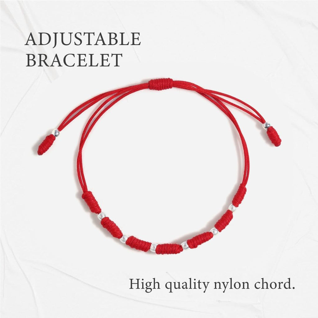 Powerful 7 Knots String Bracelet with 8 Sterling Silver 925 Beads for Protection, Evil Eye and Good Luck,Thread/Amulet for prosperity and success. Talisman for Womens, Mens.