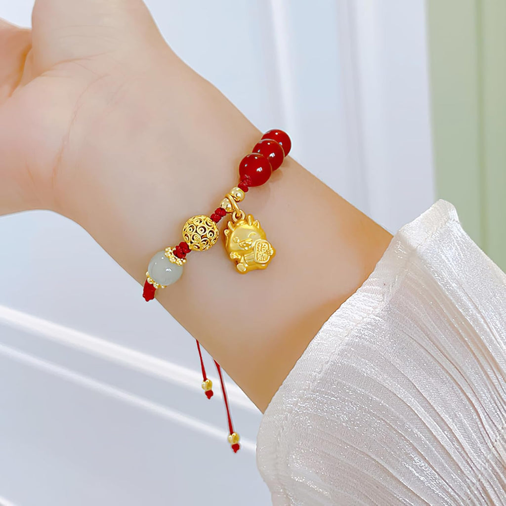 Eymi Adjustable Red String Bracelets Chinese Zodiac Animal Sign 2024 New Year Lucky Dragon Charm Bracelet for Women