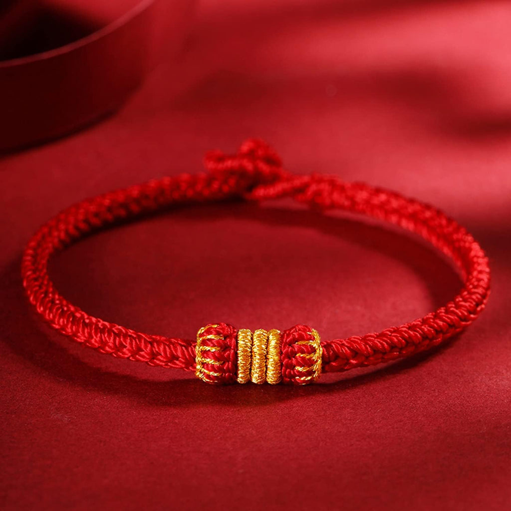 Fashion Women Men Handmade Golden Wire and Red Rope Braided Chinese Lantern Shape Braided Couple Bracelets Lucky Red String Feng Shui Bracelet Distance Friendship Love Jewelry Gifts