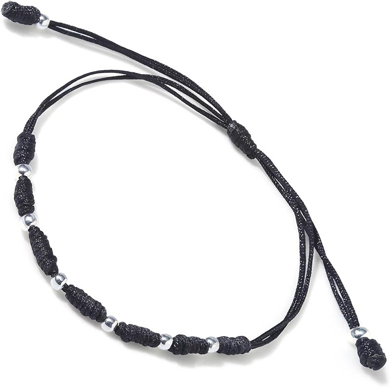 Powerful 7 Knots String Bracelet with 8 Sterling Silver 925 Beads for Protection, Evil Eye and Good Luck,Thread/Amulet for prosperity and success. Talisman for Womens, Mens.