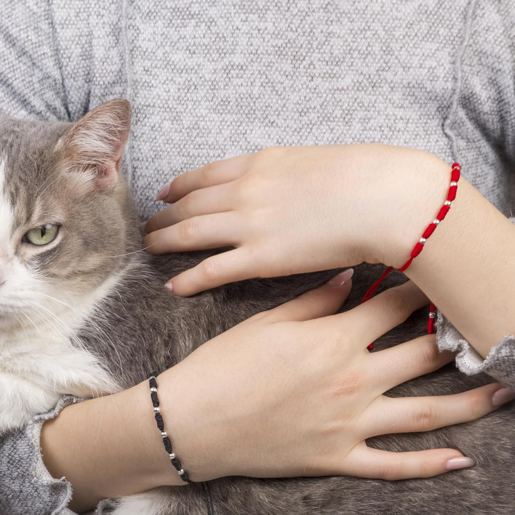 Powerful 7 Knots String Bracelet with 8 Sterling Silver 925 Beads for Protection, Evil Eye and Good Luck,Thread/Amulet for prosperity and success. Talisman for Womens, Mens.
