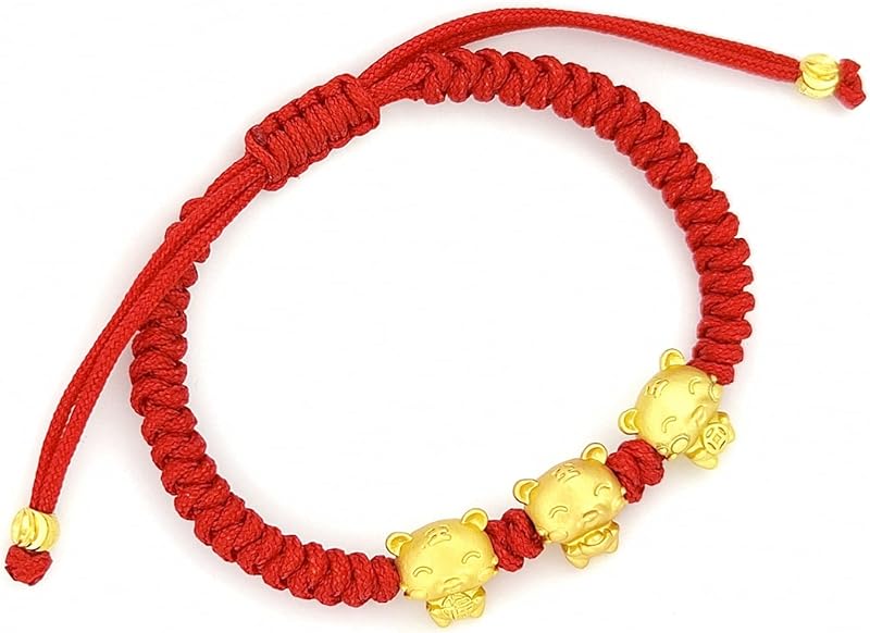 TEMICO Adjustable Handmade Red String Rope Bracelet for Women Zodiac Animal Lucky Tiger Charm Bracelets New Year Birthday Amulet Gift
