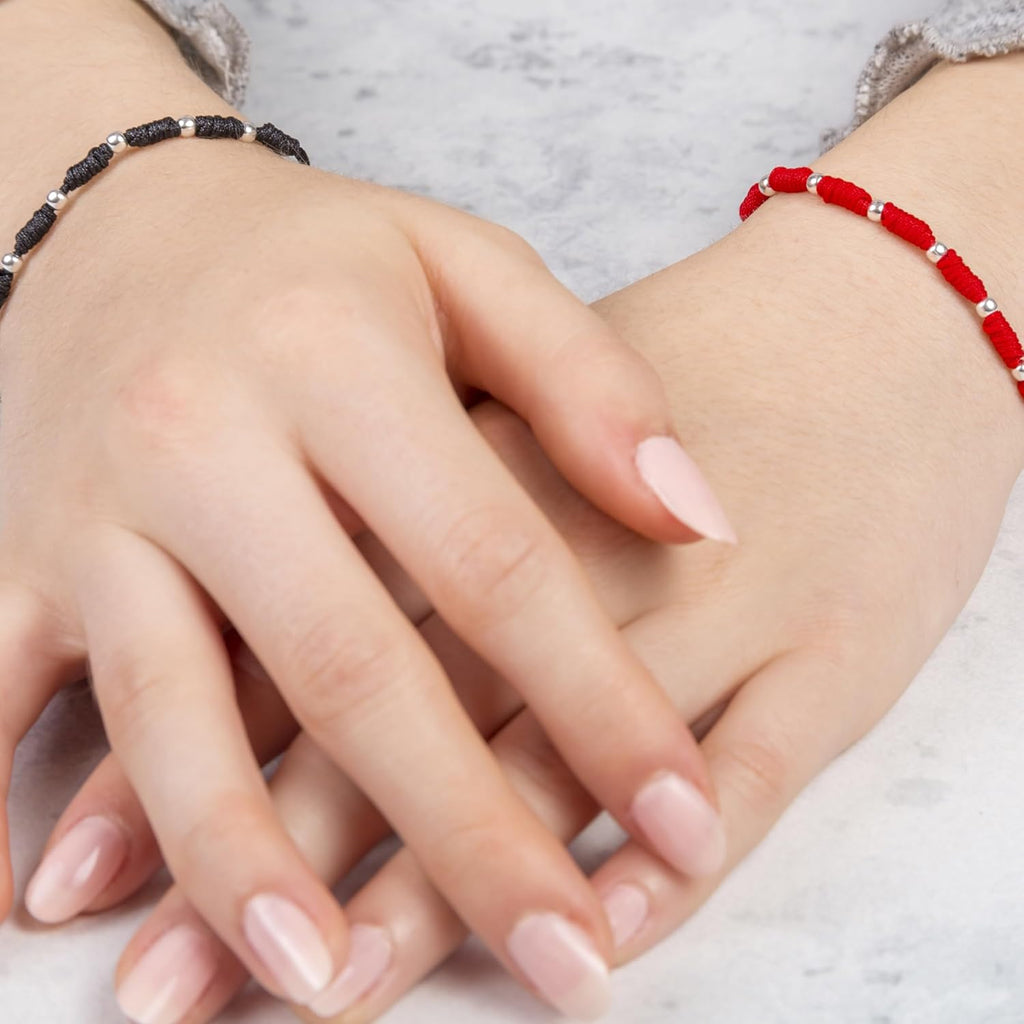 Powerful 7 Knots String Bracelet with 8 Sterling Silver 925 Beads for Protection, Evil Eye and Good Luck,Thread/Amulet for prosperity and success. Talisman for Womens, Mens.