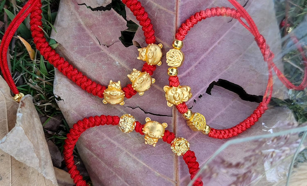 TEMICO Adjustable Handmade Red String Rope Bracelet for Women Zodiac Animal Lucky Tiger Charm Bracelets New Year Birthday Amulet Gift