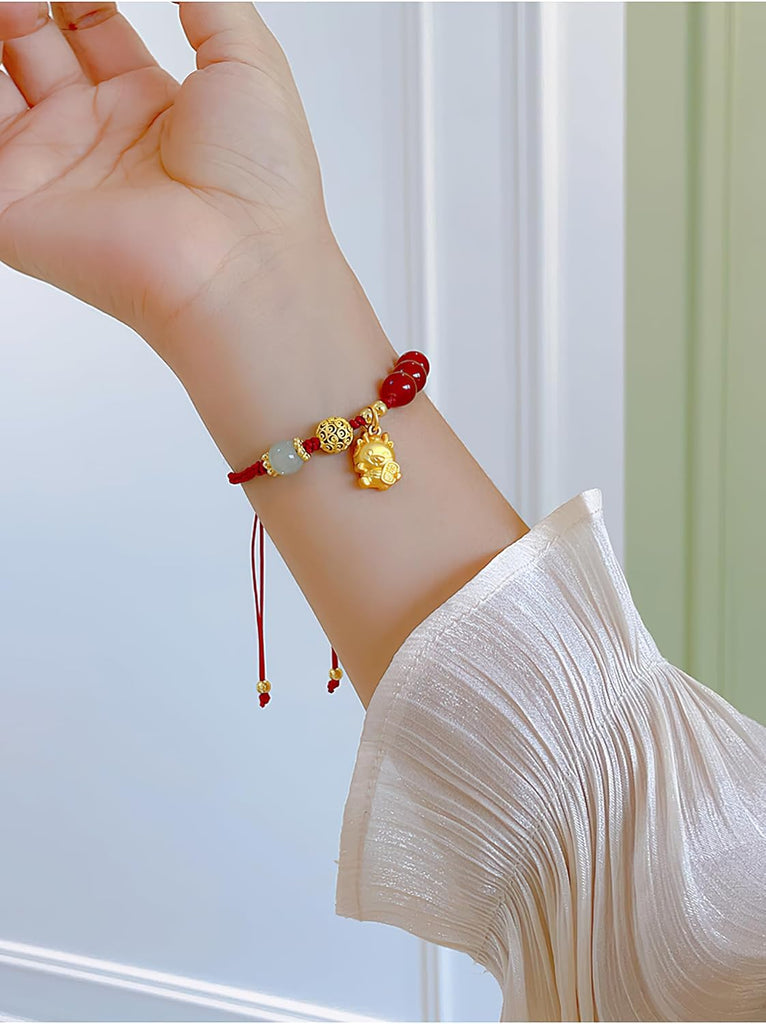Eymi Adjustable Red String Bracelets Chinese Zodiac Animal Sign 2024 New Year Lucky Dragon Charm Bracelet for Women