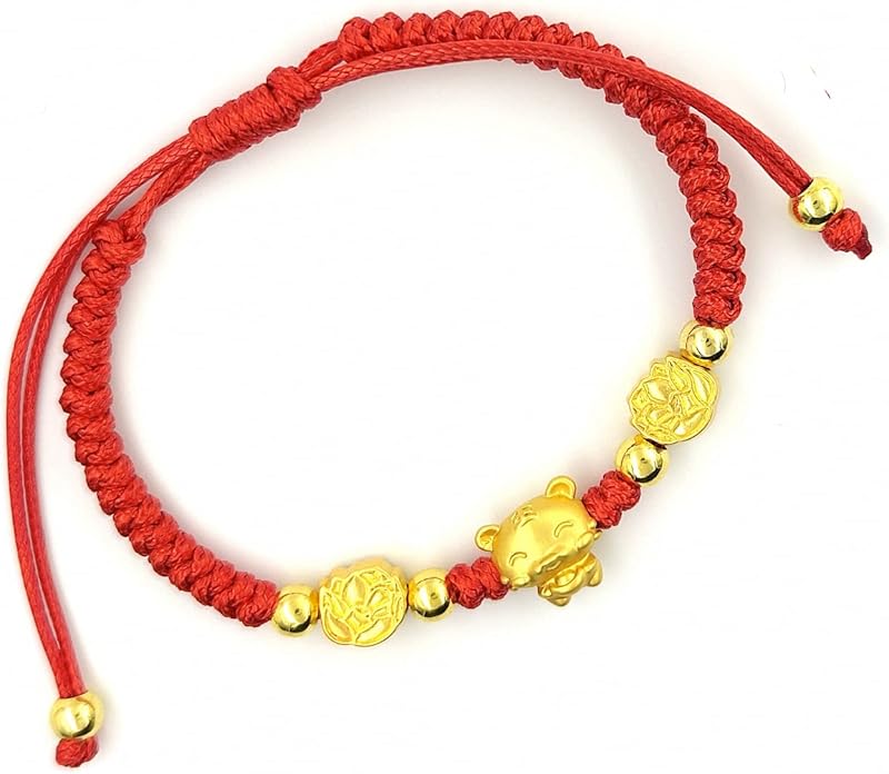 TEMICO Adjustable Handmade Red String Rope Bracelet for Women Zodiac Animal Lucky Tiger Charm Bracelets New Year Birthday Amulet Gift