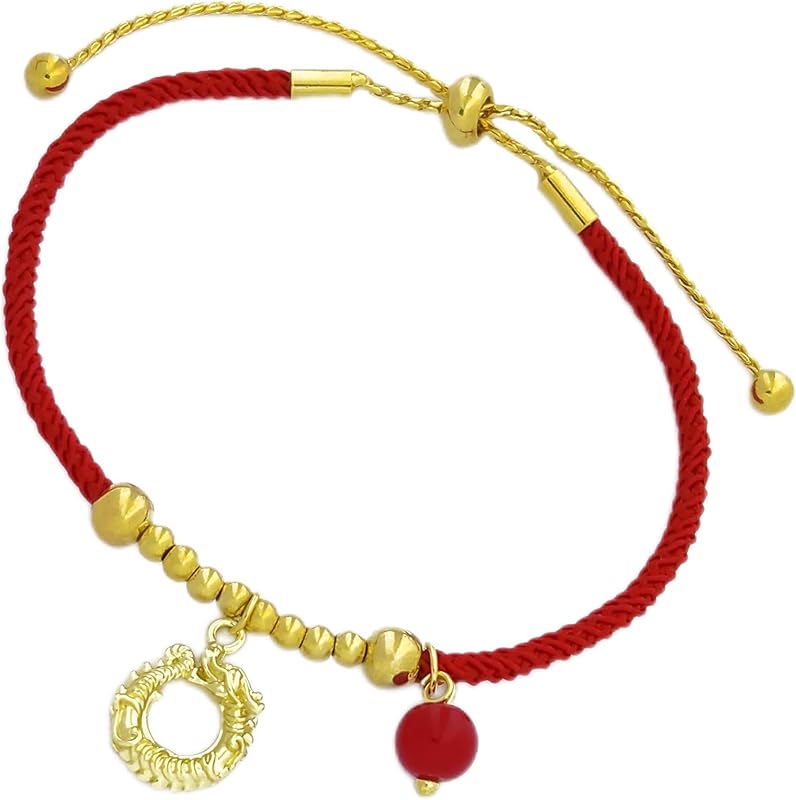 Eymi Adjustable Red String Bracelets Chinese Zodiac Animal Sign 2024 New Year Lucky Dragon Charm Bracelet for Women