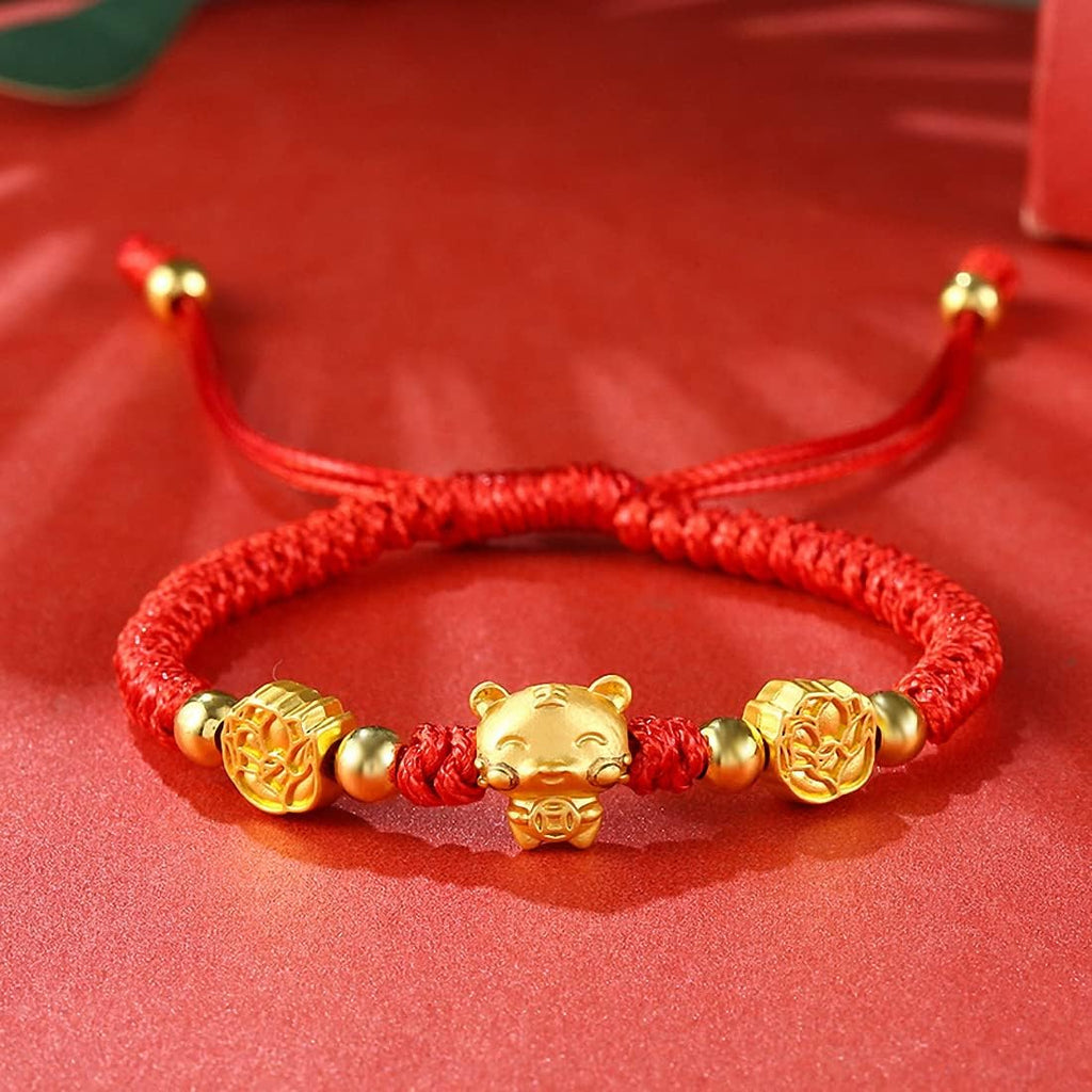 TEMICO Adjustable Handmade Red String Rope Bracelet for Women Zodiac Animal Lucky Tiger Charm Bracelets New Year Birthday Amulet Gift