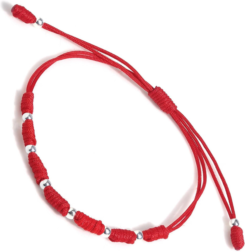 Powerful 7 Knots String Bracelet with 8 Sterling Silver 925 Beads for Protection, Evil Eye and Good Luck,Thread/Amulet for prosperity and success. Talisman for Womens, Mens.