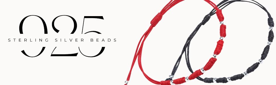 Powerful 7 Knots String Bracelet with 8 Sterling Silver 925 Beads for Protection, Evil Eye and Good Luck,Thread/Amulet for prosperity and success. Talisman for Womens, Mens.