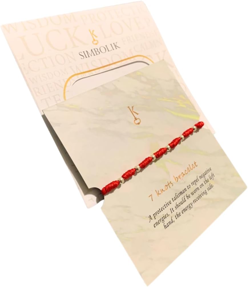 Powerful 7 Knots String Bracelet with 8 Sterling Silver 925 Beads for Protection, Evil Eye and Good Luck,Thread/Amulet for prosperity and success. Talisman for Womens, Mens.